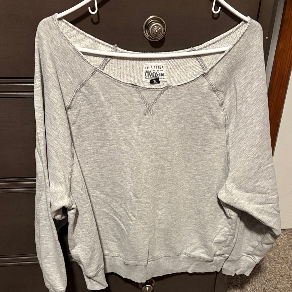 Aerie Light Gray Off-Shoulder Sweatshirt